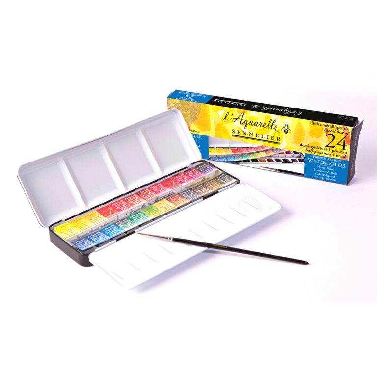 Sennelier Artists Watercolour Classic 24 Half Pan Metal Box Set