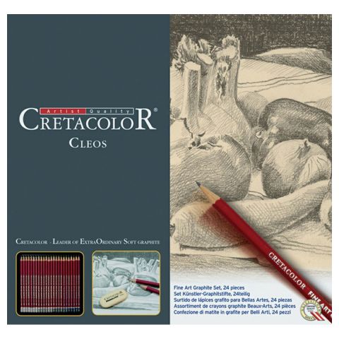 Cretacolor Cleos Fine Artists Graphite Pencil Tin Set of 24 Grades 9B to 9H