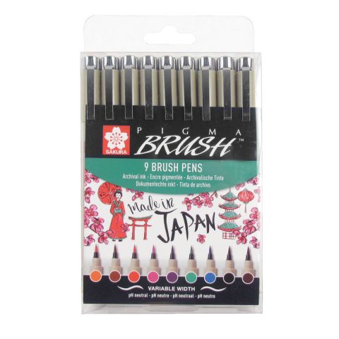 Sakura Pigma Brush Drawing Pen Set of 9