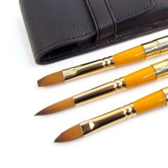 Pro Arte Artists Leather Wallet Travel Set of 3 Retractable Watercolour Brushes