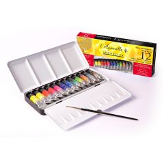 Sennelier Artists Watercolour Classic 12 Tube Metal Box Set Box. Includes Brush