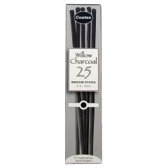 Coates Willow Charcoal 25 Medium Sticks. Artists Willow Charcoal Box
