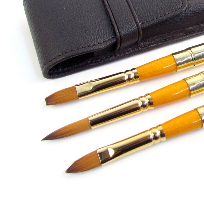 Proarte Artists Leather Wallet Travel Set Of 3 Watercolour Brushes