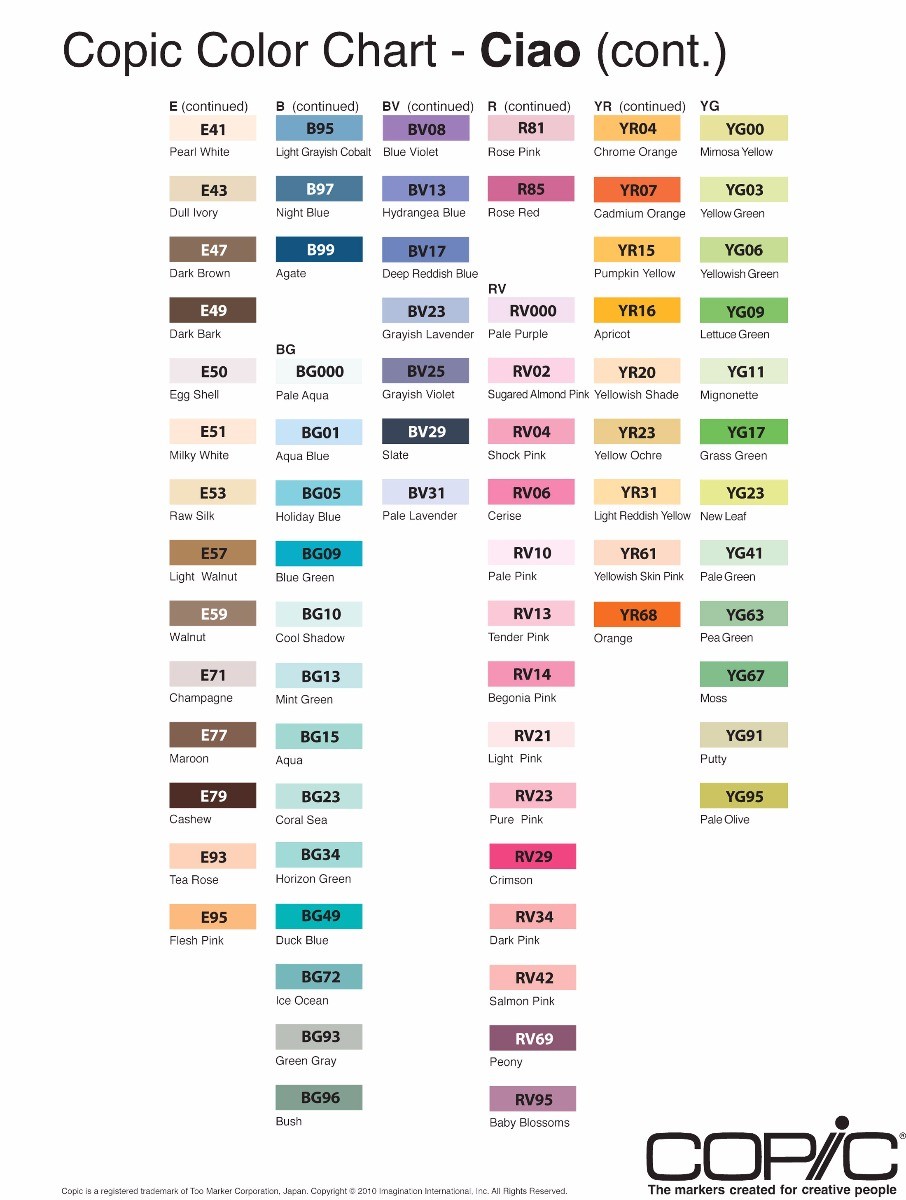 Copic Ciao Colour chart part 2