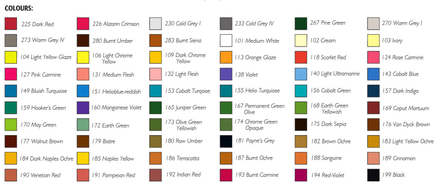 Faber Castell Pitt Pastel Pencils Colour Chart 