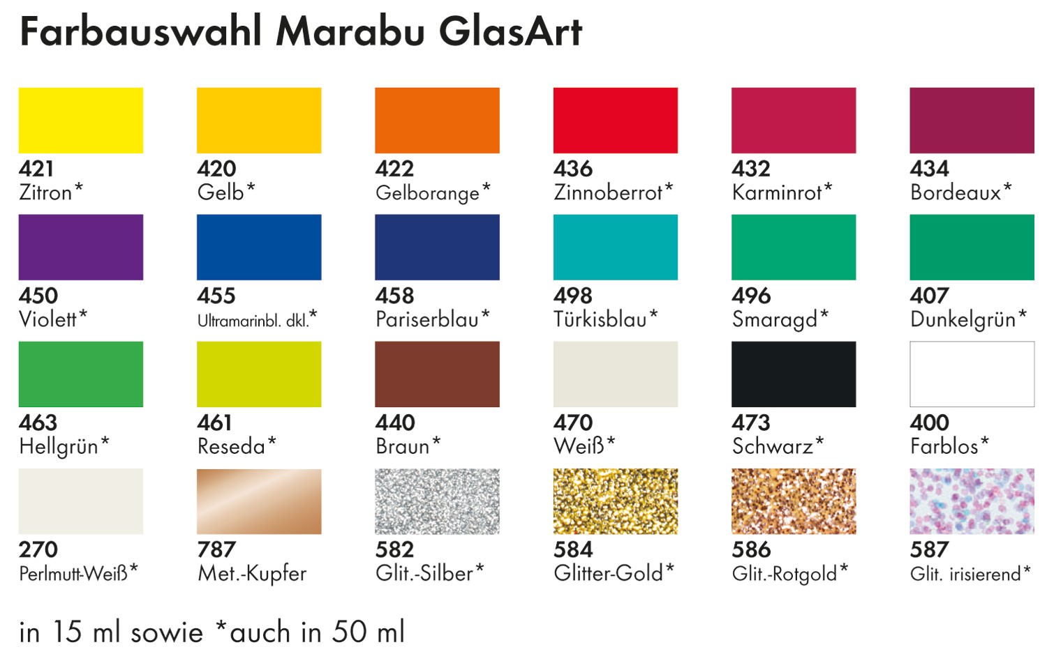 Marabu Glasart Paint Colour Chart
