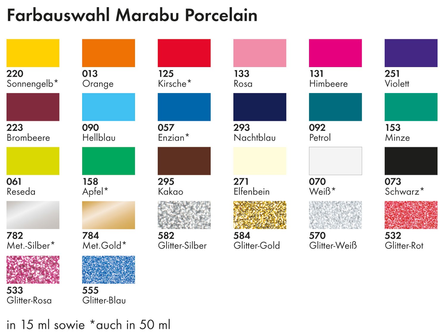 Marabu Porcelain Paint Colour Chart