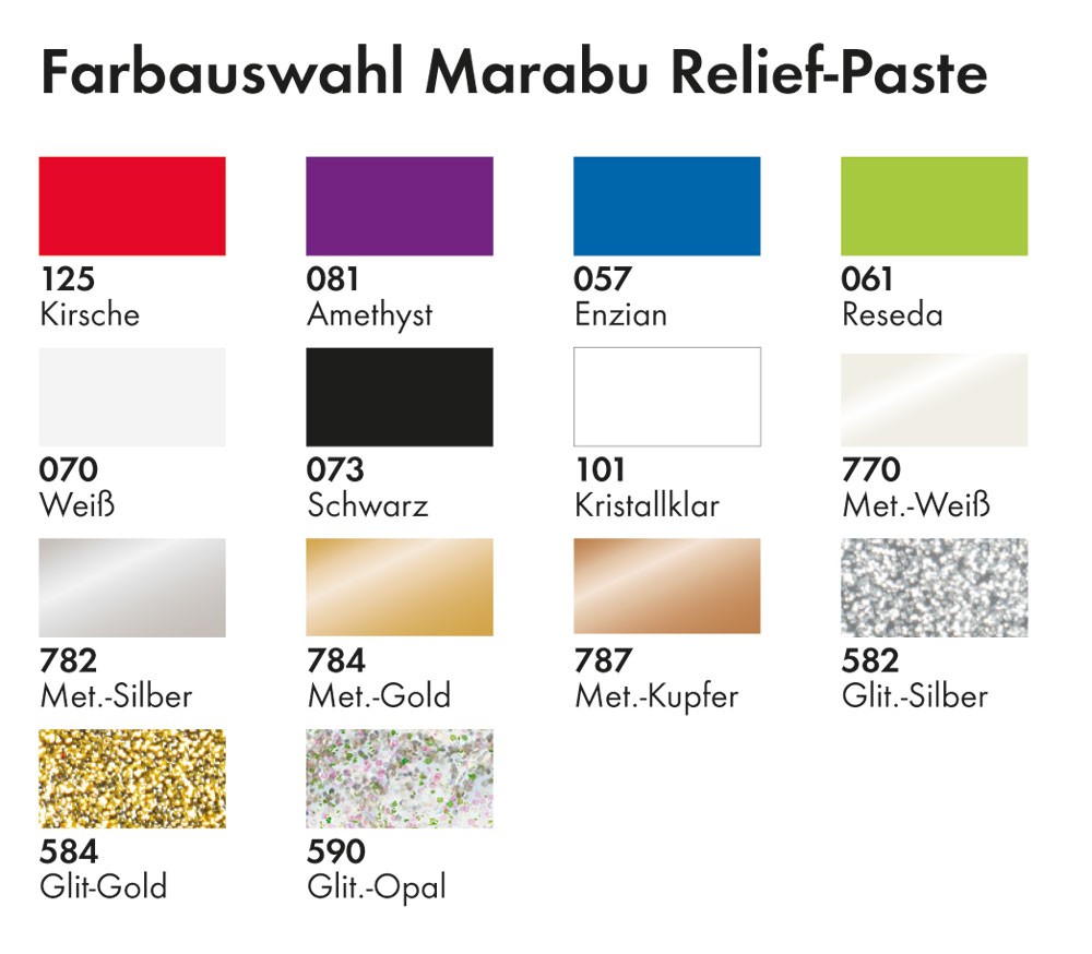 Marabu Relief Paste Colour Chart