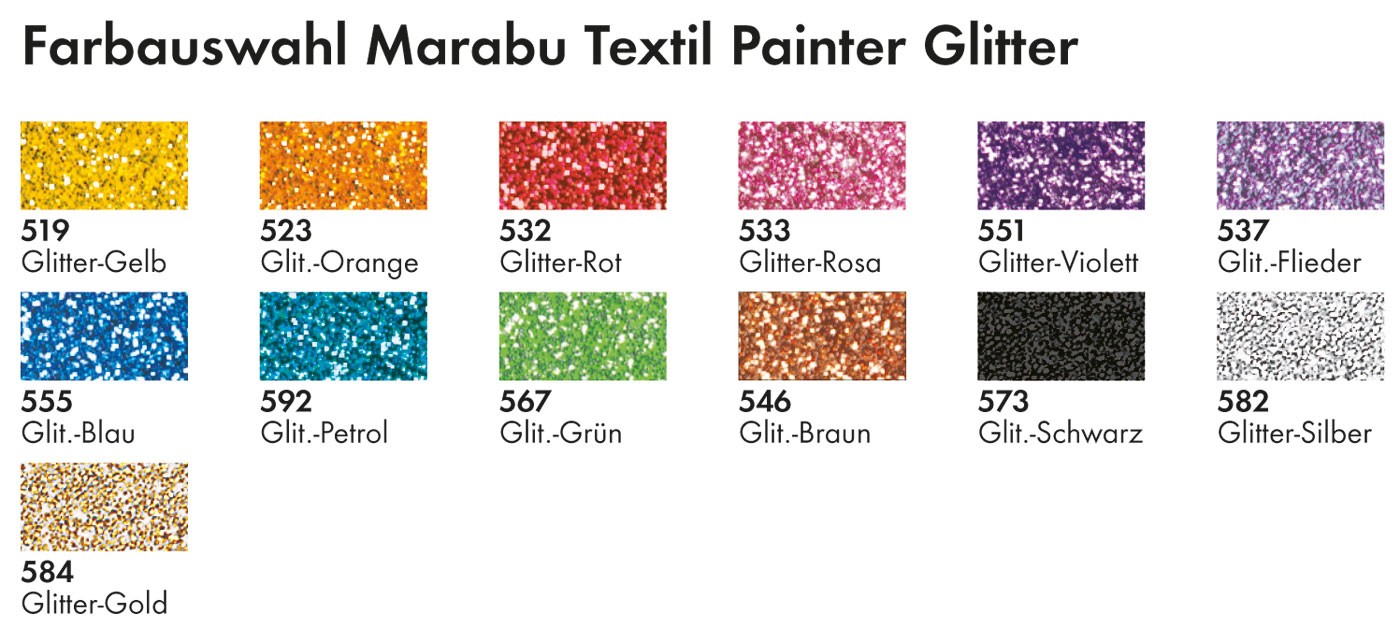 Marabu Textil Glitter Paint Pens Colour Chart