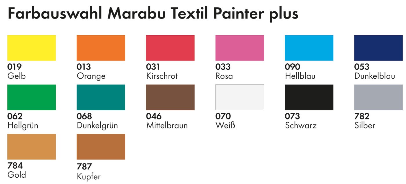 Marabu Textil Plus Painter Pens Colour Chart