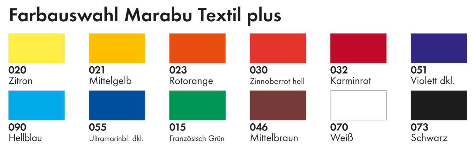 Marabu Textil Plus Fabric Paint Colour Chart