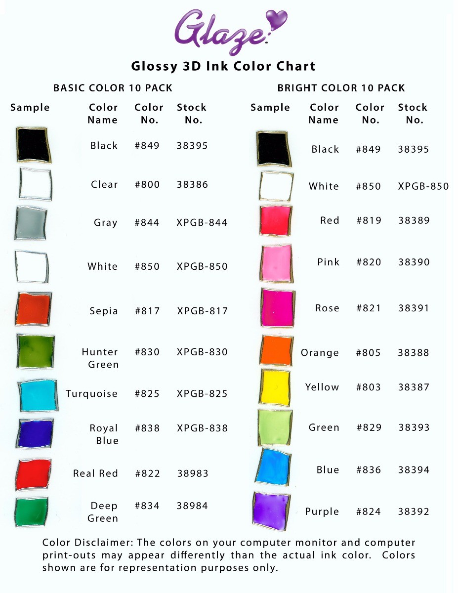 Sakura Gelly Roll Glaze Pens Colour Chart