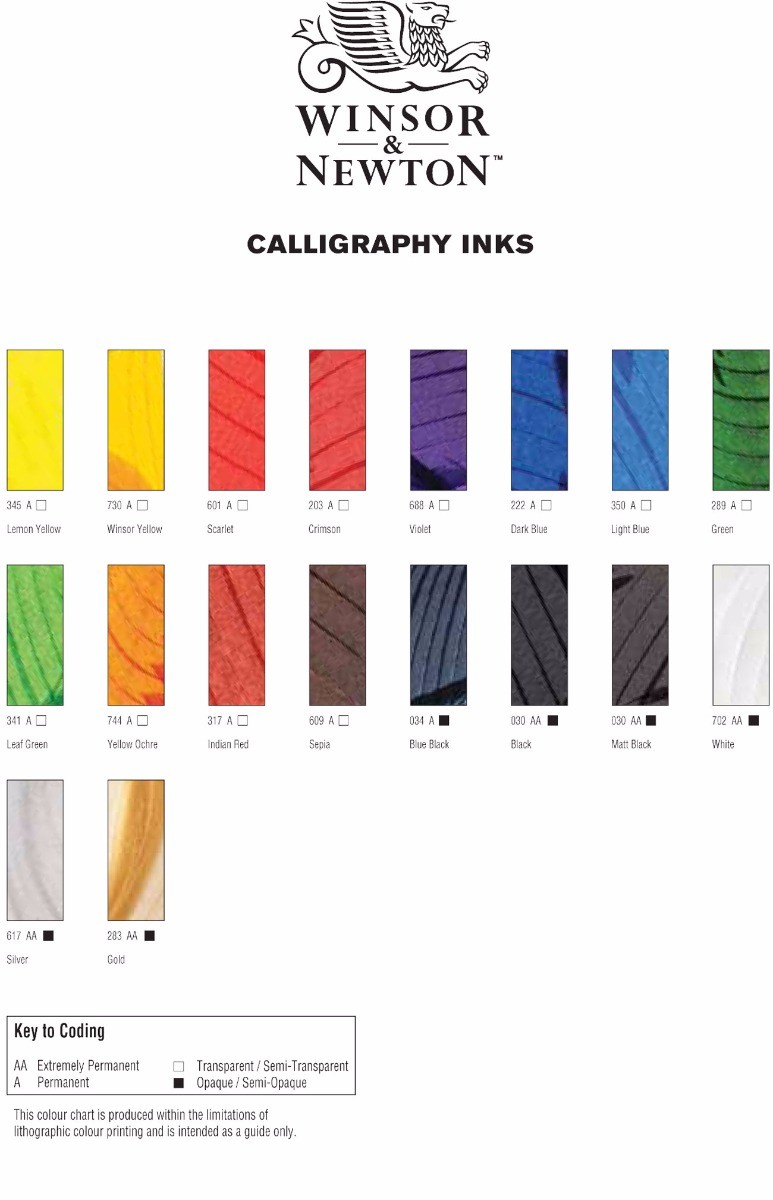 Winsor and Newton Calligraphy Inks Colour Chart