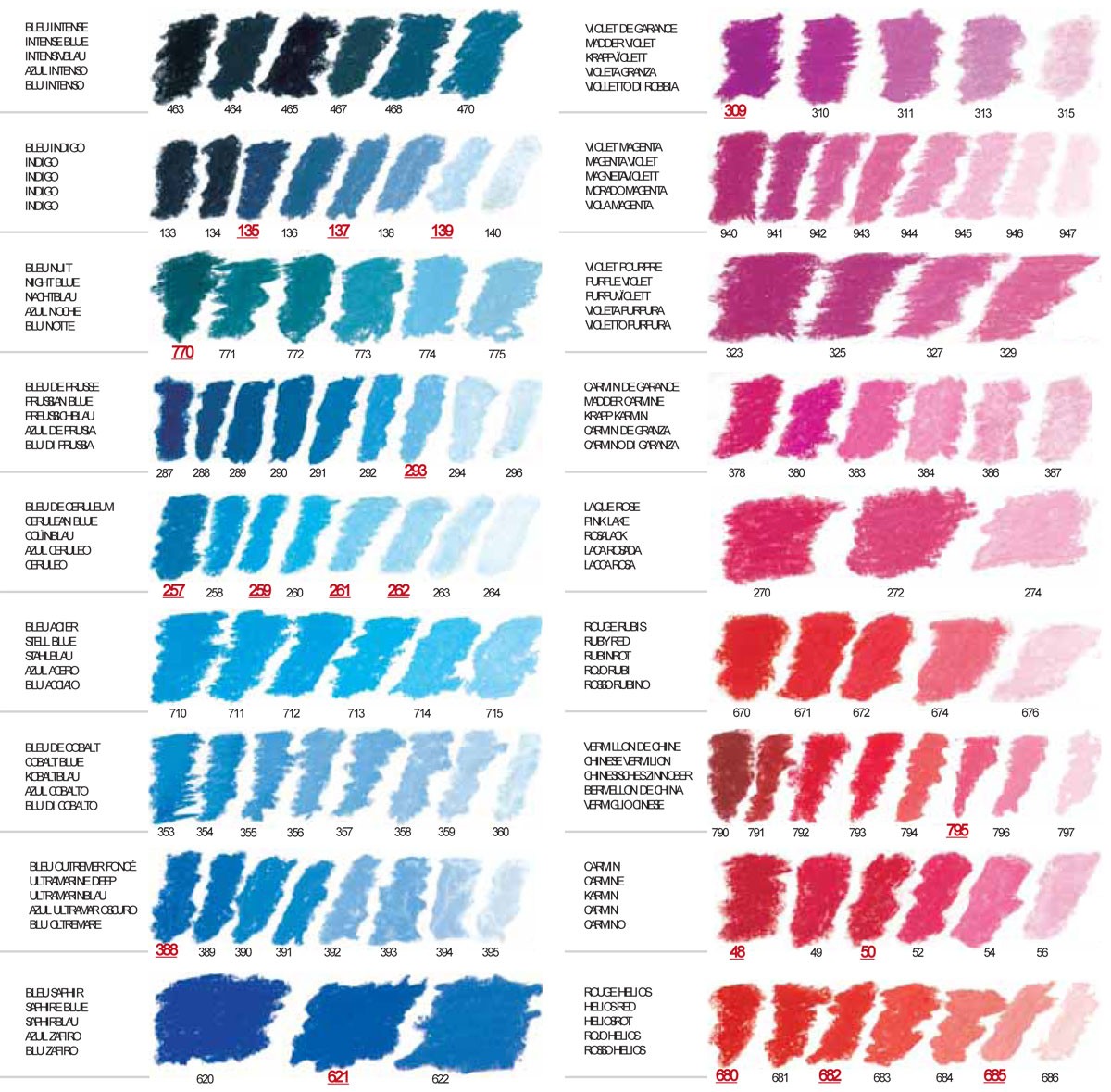 Sennelier Soft Pastels Colour Chart