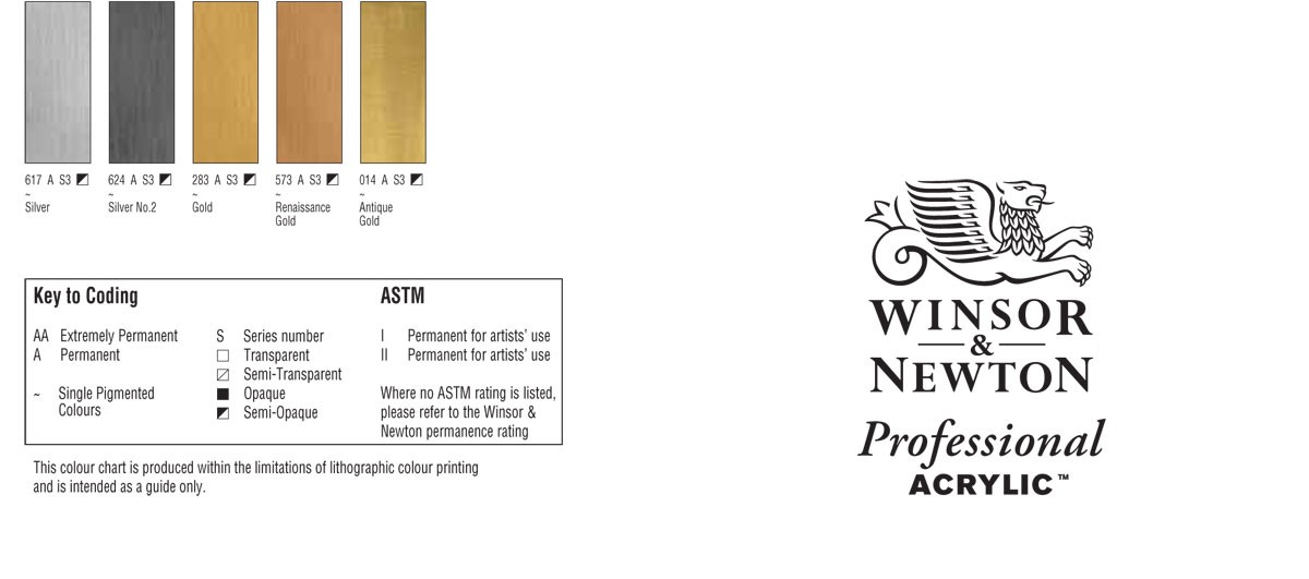 Winsor and Newton Professional Acrylic Paint Colour Chart Key