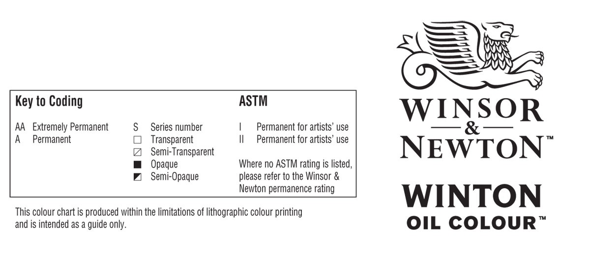 Winsor and Newton Winton Oil Paint Colour Chart Key