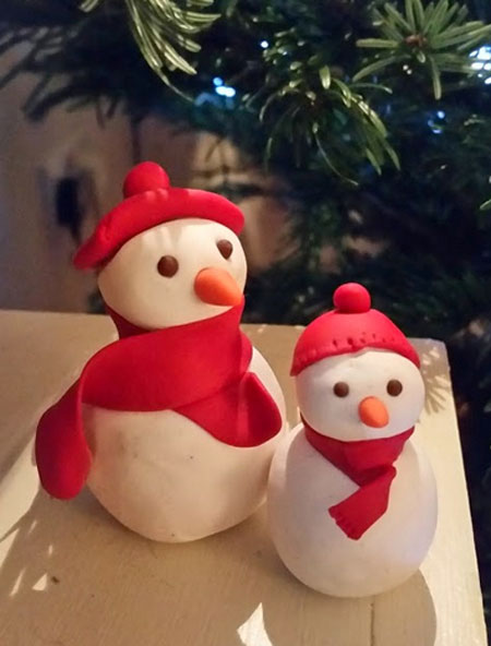 Snowman figures made from Sculpey III 