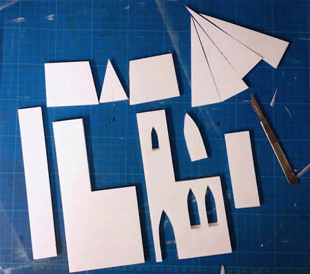 Cut Out pieces for a Christmas Church with a steeple 