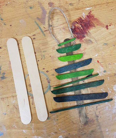 Lolly Sticks made into a Christmas Tree Decoration