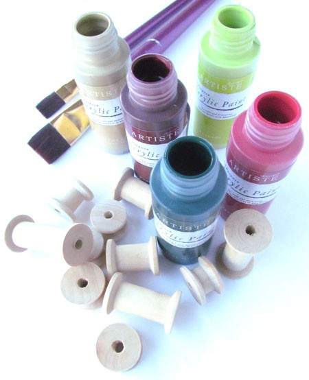 Wooden Cotton Reels and Artiste Craft Acrylic Paint
