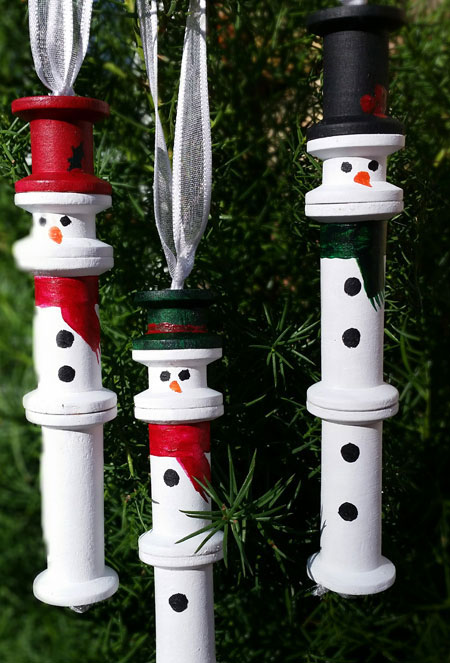 Snowmen made from Woooden Cotton Reels