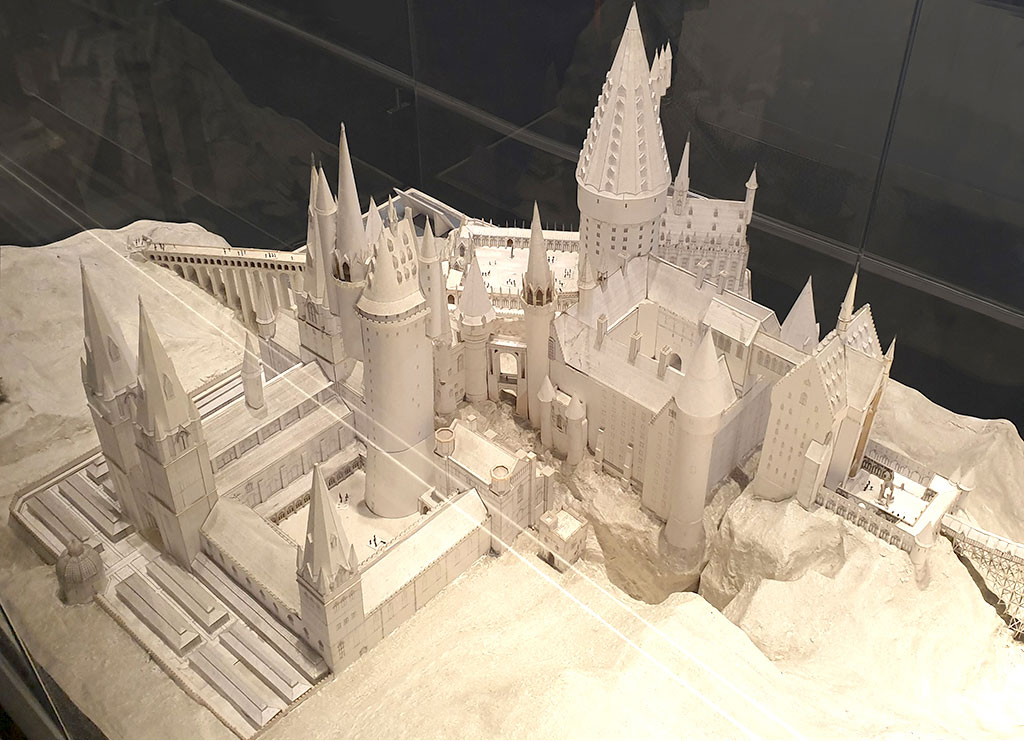 White card model of Hogwarts School in the making of Harry Potter