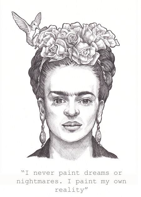 Frida Kahlo - Pen and Ink Drawing by Kim Curtis